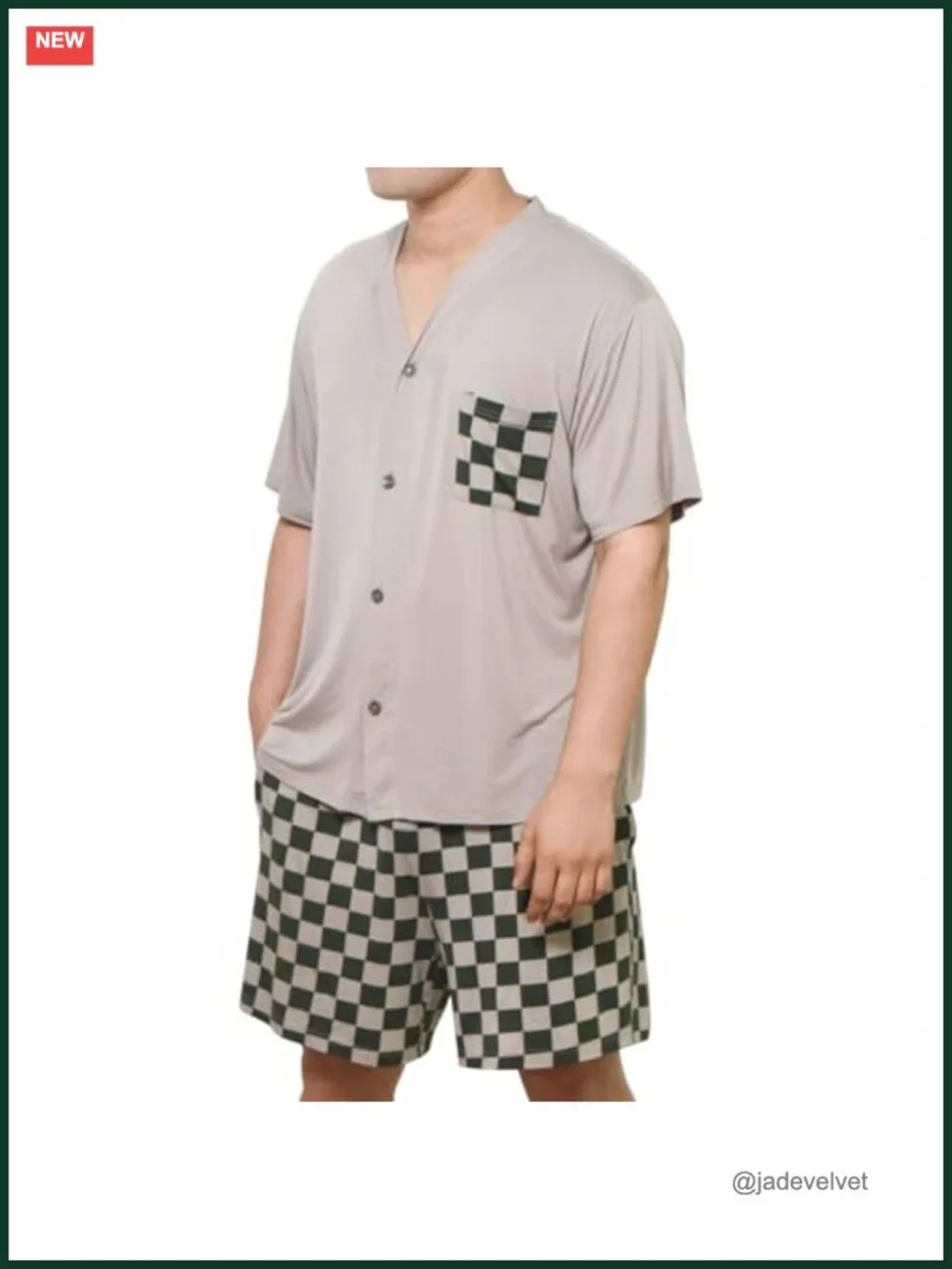 Men's Modal Pajama Set Short Sleeve Sleepwear Summer Cooling Pjs with Pocket